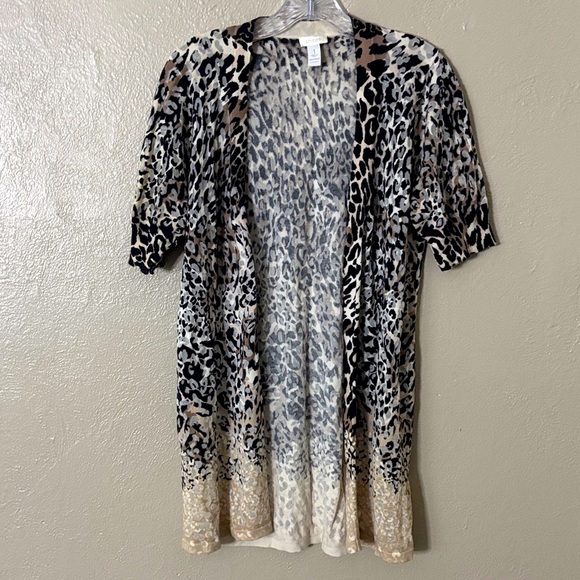 Chicos Open Cardigan Animal Print Leopard Chicos Size 1 Medium - Picture 1 of 6